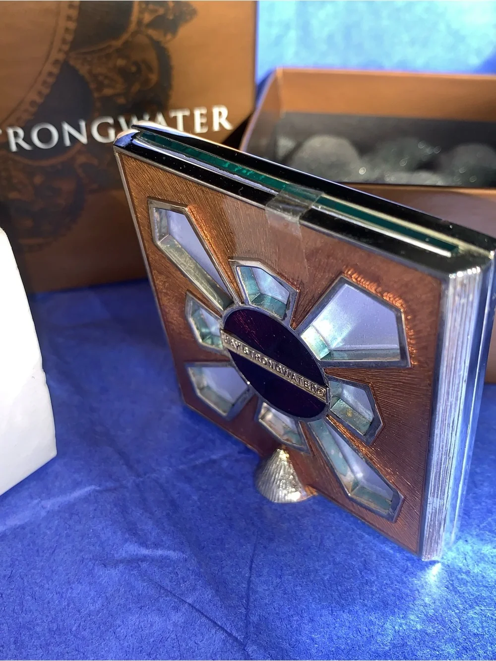 Jay Strongwater Copper-Brown Enamel Frame with Swarovski Crystal Corners Stamped